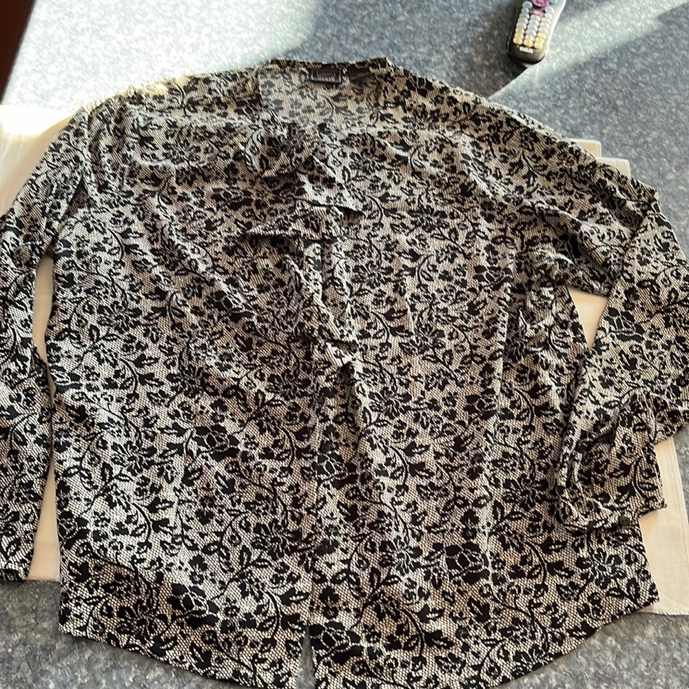 Laura Scott black & white long sleeve ruffled Blouse - 18W